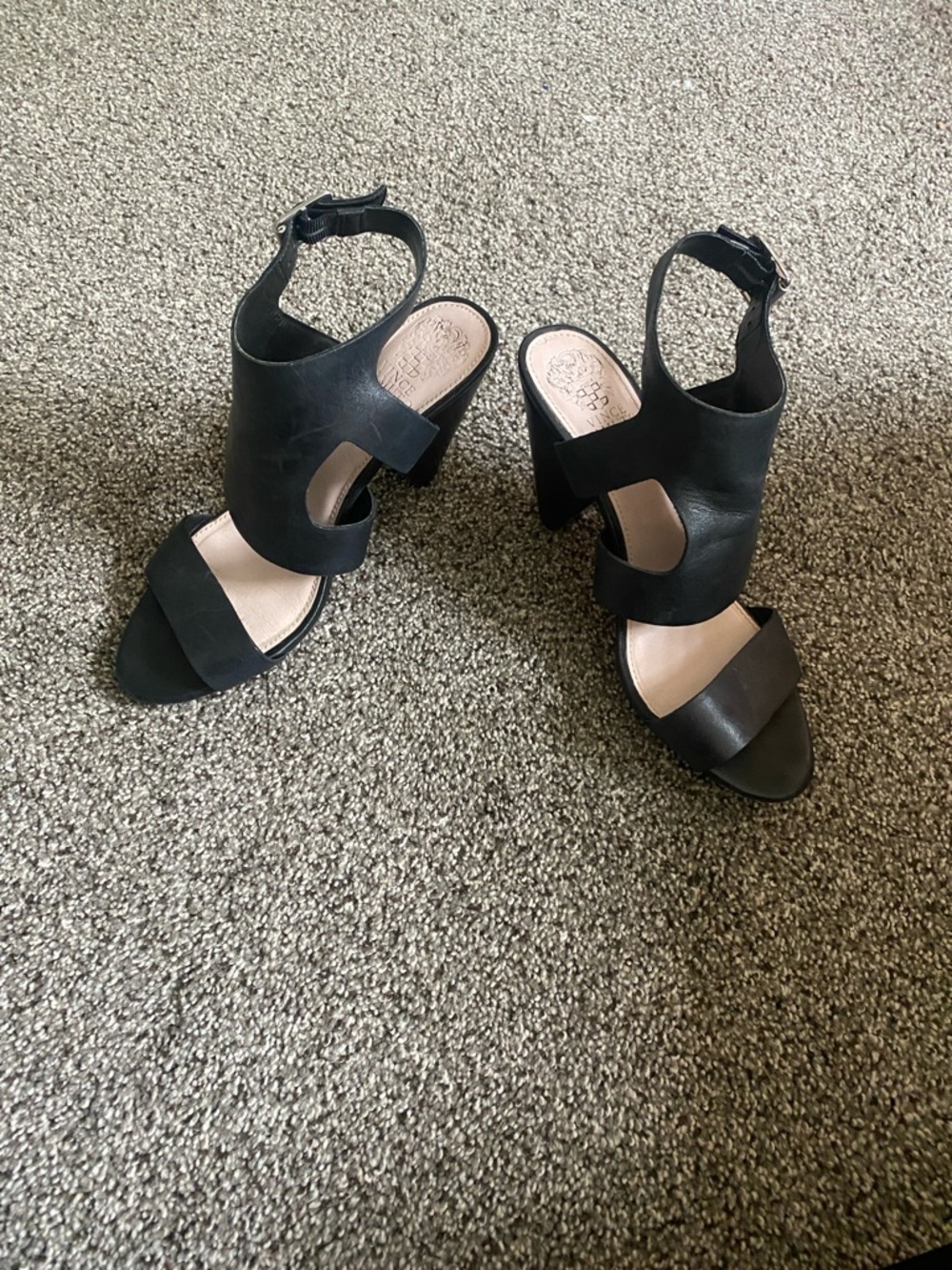 Vince Camuto Black Cutout Block Heel Sandals